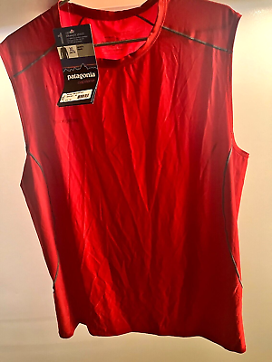 #ad Patagonia Men#x27;s Capilene Silkweight Stretch Slim Fit Tank XL RED NEW Free Ship $32.00