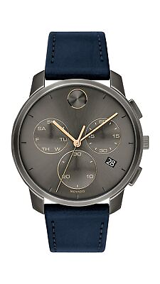 #ad Movado Bold Thin Men#x27;s Swiss Qtz Chrono Stainless Steel and Leather Strap Casual $349.00