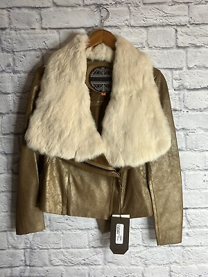 #ad Cuadra Lambskin Leather Jacket Women Rabbit Fur Nwt Sz Small Brown $450.00