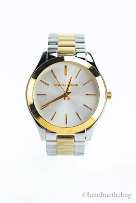 #ad Michael Kors MK3198 Slim Runway Gold Silver Toned Stainless Steel Wrist Watch $99.00