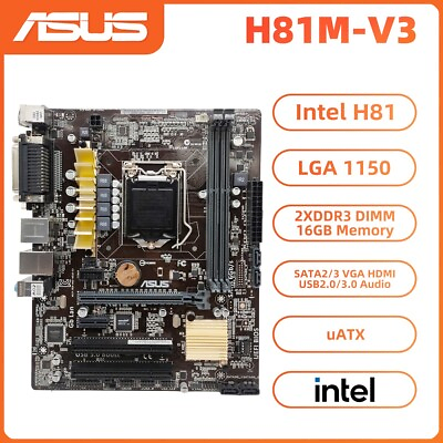 #ad ASUS H81M V3 Motherboard uATX Intel H81 LGA1150 DDR3 16GB SATA2 3 HDMI VGA Audio $55.00