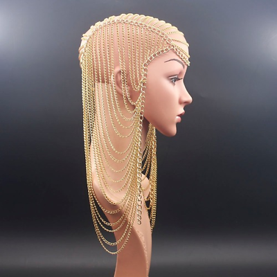 #ad Luxury Hair Jewelry Party Accessories Full Metal Chain Tassel Punk Head Chain $34.64