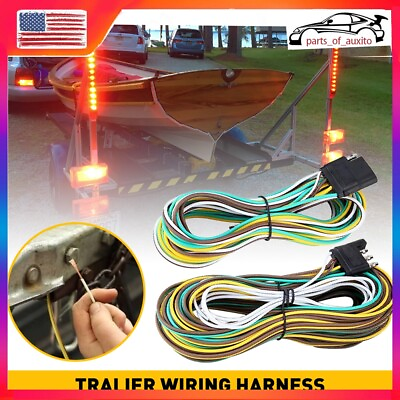 #ad 25#x27; 4 Pin Flat Trailer Wiring Harness Kit Wishbone Style for Trailer Tail Lights $14.24