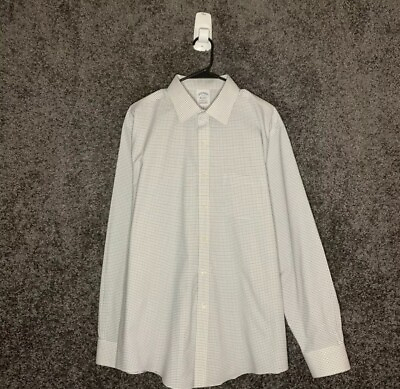 #ad Brooks Brothers Shirt Mens 17 35 White Button Up Check Long Sleeve Dress Formal $19.35