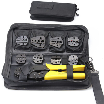 #ad Crimping Tool Set Non Insulated Terminal Connector Cable Wire Crimper w 8 Dies $43.96