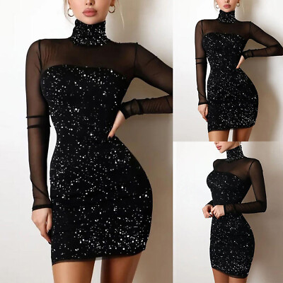 #ad Women Sexy Bodycon Sequin Dress Ladies Evening Party Ball Gown Mini Dresses US $18.99