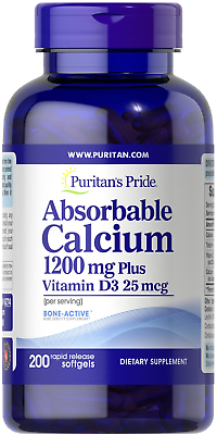 #ad Absorbable Calcium 200 Softgels 1200 mg Plus Vitamin D3 25 mcg D 3 Gluten Free $19.70