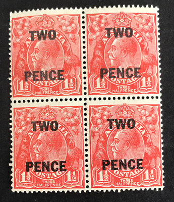 #ad 1930 2d overstamp on 1½d scarlet King George V MLH Block of 4 Stamps AU $40.00