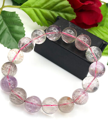 #ad 100% Natural Super Seven 7 Round Beads Bracelet $70.00