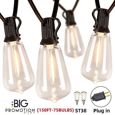 #ad 150FT Outdoor String Lights for Patio Waterproof Connectable ST38 LED Light $65.41