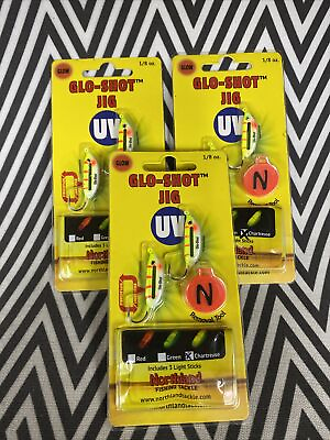 #ad 3 Northland Tackle 1 8 Glo Shot Jigs UV Electric Perch For Ice Fishing $14.99