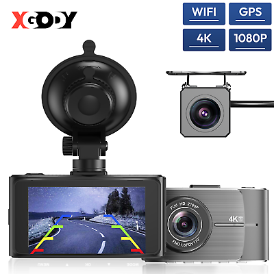 #ad XGODY 3quot; 4K Dash Cam Front and Rear Built in WiFi GPS Dual Dashcam for Car Voice $80.00