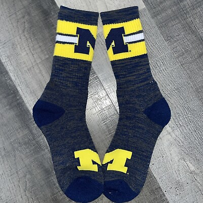 #ad MICHIGAN WOLVERINES NCAA COLLEGE TEAM LOGO FIRST STRING CREW SOCKS LARGE $9.67