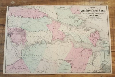 #ad Antique Colored MAP OF RICHMOND AREA Civil War Johnson#x27;s Family Atlas 1863 $150.00