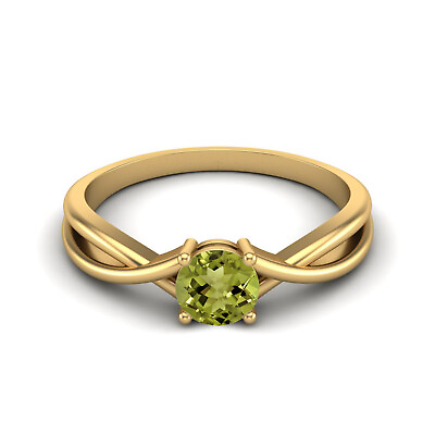 #ad Solitaire 5 MM Round Peridot 925 Sterling Silver Yellow Plated Women Ring $26.60