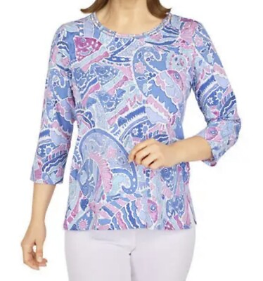 #ad Alfred Dunner Petite KEY ITEMS Cotton Tropical Fish Print Top Size PS NWT $9.99