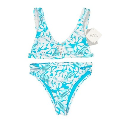#ad VYB Tropical Strap Halter Top and Bottom Bikini Swimsuit Set Size Medium $19.99