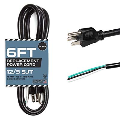 #ad AWG Replacement Power Cord with Open End Black Extension Cable NEMA 5 15P $20.99