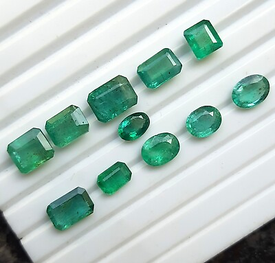 #ad 11PCs Natural Green Emerald Faceted GEM 9CRt Mix Shape Emerald Cut Jewelry Stone $150.00