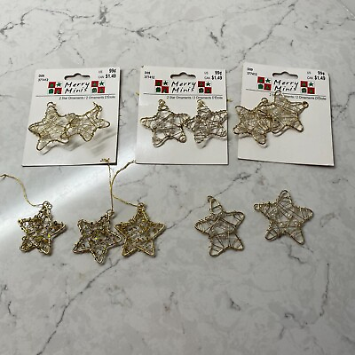 #ad Gold Merry Mini Star Ornaments Wire Wrapped Christmas Tree Decoration Lot $9.59