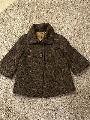 #ad Women’s VINTAGE 2 Button Tweed Jacket coat Brown Mix Gold Lining Sz Med small $29.98