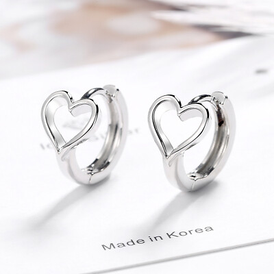 #ad Heart Hoop Huggie Earrings 925 Sterling Silver Earrings Womens Fashion Jewelry $6.91