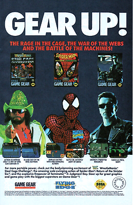 #ad 1993 SEGA GAME GEAR Video Game PRINT AD WALL ART WRESTLEMANIA SPIDERMAN T2 $19.49