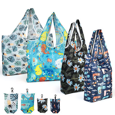 #ad 4 Pack Reusable Grocery Bags Foldable Machine Washable Shopping Bags Large Totes $8.99