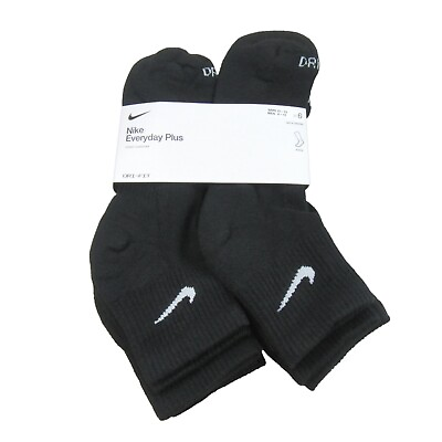 #ad Nike Everyday Plus Cushioned Ankle Socks 6 Pack Mens Size 8 12 Black Dri Fit NEW $26.99