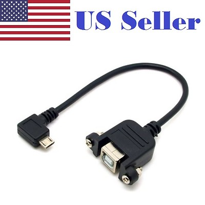 #ad 90 Degree Left Angled Micro USB 5pin Male to USB B Female Panel Mount Type Cable $7.50