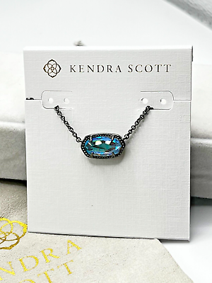 #ad Kendra Scott Elisa Satellite Dichroic Glass Necklace Gunmetal New With Box Bag $47.00