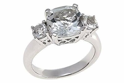#ad HSN Colleen Lopez Sterling Silver Cushion Cut amp; Round White Topaz Ring Size 8 $139.99