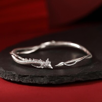 #ad Vintage Handmade 925 Sterling Silver Dragon Bracelet Hand Bangle $9.99