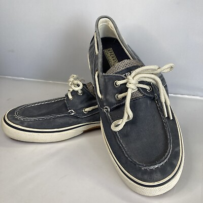 #ad Sperry Top Sider Mens Halyard 2 Eye Boat Shoes Blue Canvas Lace Up Moc Toe 9M $16.00