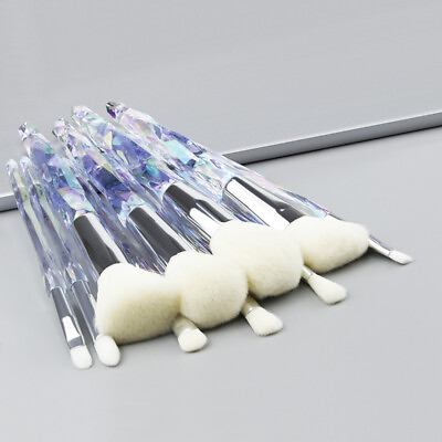 #ad 10pcs Make Up Brush Set Powder Foundation Eyebrow Brushes Crystal Handle Brushes $9.99