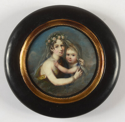 #ad Alexandre Delatour 1780 1858 quot;Lady with her little childquot; fine miniature 1800s $2295.00