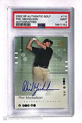 #ad PHIL MICKELSON 2002 UD SP AUTHENTIC GOLF #110 ROOKIE AUTO 799 RC PSA 9 $515.00