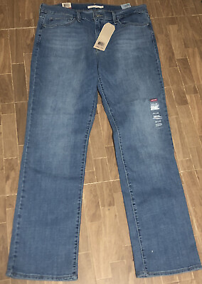 #ad New Womens Levi#x27;s 28401 SLIMMING SLIM Straight Stretch Blue Jeans W33 L32 $14.99