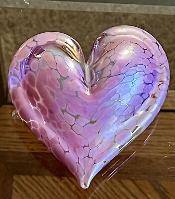 #ad Beautiful NEO ART GLASS Dichroic Art Glass Heart Pink Paperweight Signed. $35.00