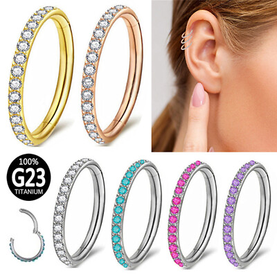 #ad G23 Titanium Nose Ring Multi Zircon Hinge Septum Clicker Hoop Ear Body Piercing $8.99