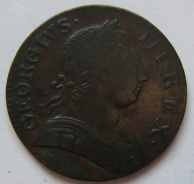 #ad George III colonial non regal or evasion halfpenny 1775 #x27;Young Head#x27; family $35.00