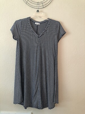 #ad Thyme Honey Ladies Dress Knit Navy and White Chevron Stripes A Line Size XL $14.00