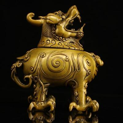 #ad 6#x27;#x27; Marked China dynasty bronze Kirin foo dog beast statue incense burner censer $106.64