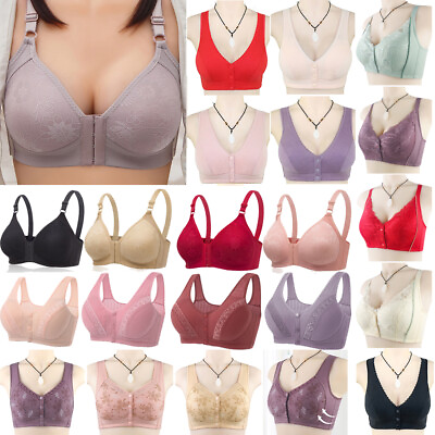 #ad Women Front Fastening Bra Cotton Rich Ladies Non Wired Non Padded Soft Stretch © C $8.57