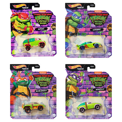 #ad Mattel Hot Wheels Die Cast Character Cars TMNT SET OF 4 TURTLES $44.89