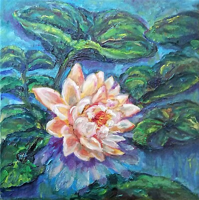 #ad Oil Painting Original of Waterlily Lotus Pond Flower Monet Art by Katia Ricci $125.40