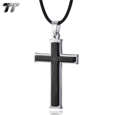 #ad TT Two Tone Black Stainless Steel Bible Scripture Cross Pendant NP226 AU $17.99
