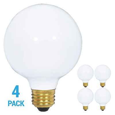 #ad 4 Pack White Globe Vanity Decorative Bulbs 120V 25W G25 Medium E26 Base Dimmable $12.45