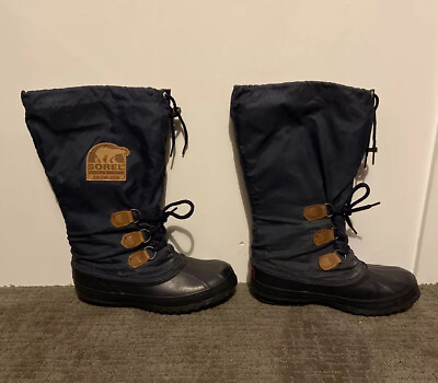 #ad Sorel Womens Snowlion Snow Rubber Boots Size 7 Insulated Waterproof Navy Blue $30.00