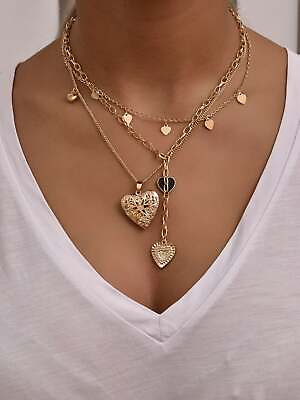#ad 2pcs Hearts and Hearts Charm Necklace Statement Necklace Modern Necklace $5.32